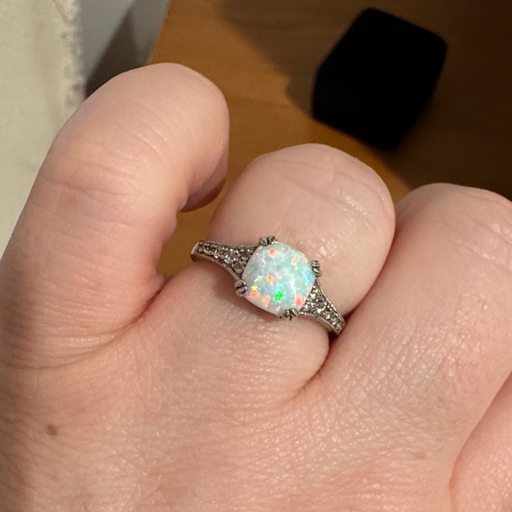 Opal Halo Sterling Ring - Iridescent Opal Accent